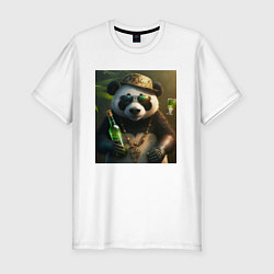 Мужская slim-футболка Панда на отдыхе чилит
