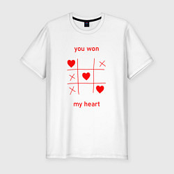 Мужская slim-футболка Ты выйграла мое сердце: Крестики нолики