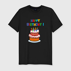 Мужская slim-футболка Торт со свечами с днём рождения