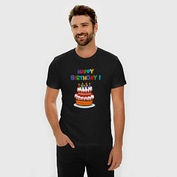 Футболка slim-fit Торт со свечами с днём рождения, цвет: черный — фото 2