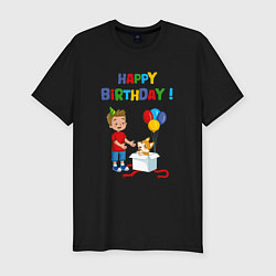 Мужская slim-футболка С днём рождения корги