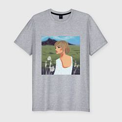 Мужская slim-футболка Портрет девушки на фоне природы