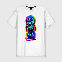 Мужская slim-футболка Кот в стиле киберпанк