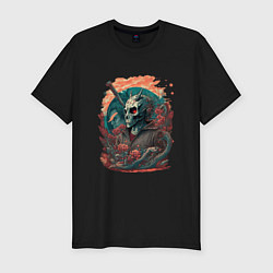 Футболка slim-fit Череп скелета самурая, цвет: черный