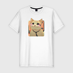 Мужская slim-футболка Cat smiling meme art