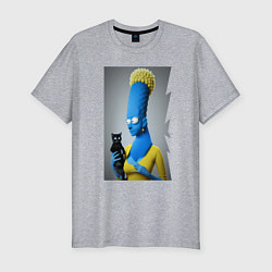 Мужская slim-футболка Marge Simpson and black cat - нейросеть - fantasy