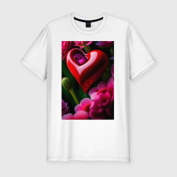 Мужская slim-футболка Сердце с цветами