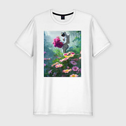 Футболка slim-fit Космонавт на цветочной планете, цвет: белый