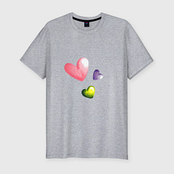 Мужская slim-футболка Акварельные сердечки