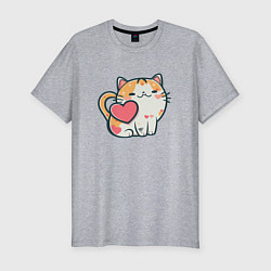 Мужская slim-футболка Котик с сердечками