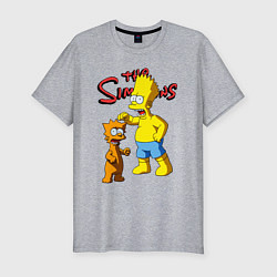 Мужская slim-футболка Барт Симпсон и Снежок - нейросеть - мультфильм