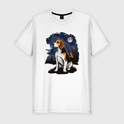 Мужская slim-футболка Собака Бигль - звездная ночь Винсента Ван Гога
