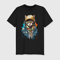 Футболка slim-fit Кот репер, цвет: черный