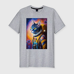 Мужская slim-футболка Кот космонавт - нейросеть
