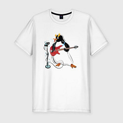 Мужская slim-футболка Пингвин- басист