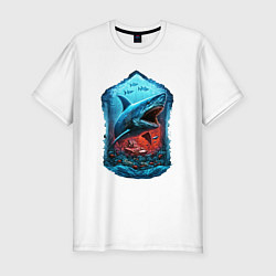 Мужская slim-футболка Огромная акула Мегалодон