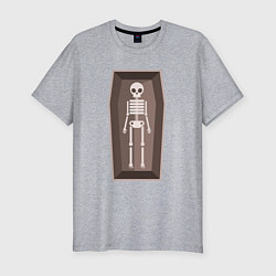 Мужская slim-футболка Скелет в объёмном гробу
