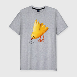 Мужская slim-футболка Желтая птичка клюет зерна
