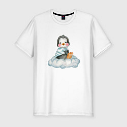Мужская slim-футболка Пингвин на облаке