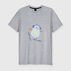 Футболка slim-fit Снеговик катается на лыжах, цвет: меланж