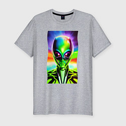 Мужская slim-футболка Alien - neural network - neon glow - pop art