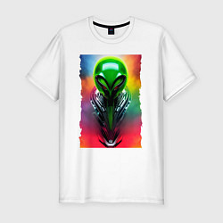 Мужская slim-футболка Alien - neural network - art - neon glow