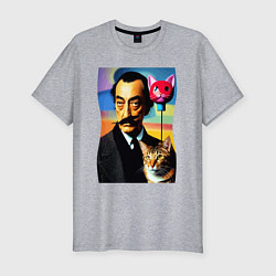 Мужская slim-футболка Salvador Dali and cat