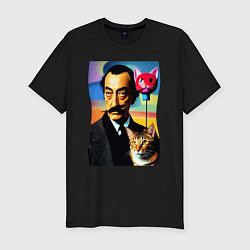 Футболка slim-fit Salvador Dali and cat, цвет: черный