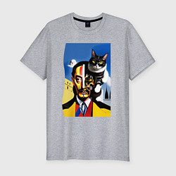 Мужская slim-футболка Salvador Dali and his cat