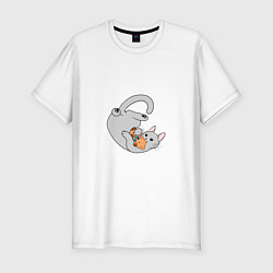Футболка slim-fit Серый кот с медвежонком, цвет: белый