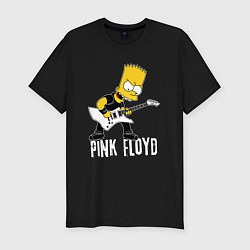 Футболка slim-fit Pink Floyd Барт Симпсон рокер, цвет: черный