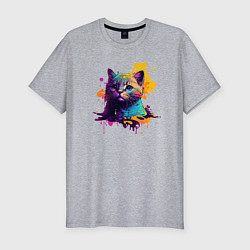 Мужская slim-футболка Котик в красках