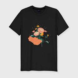 Мужская slim-футболка Сияющие хризантемы