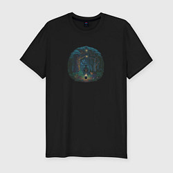Футболка slim-fit Волшебник в лесу - пиксель арт, цвет: черный