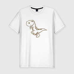 Футболка slim-fit Шагающий рисованный динозавр, цвет: белый