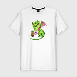 Мужская slim-футболка Дракон и елочка