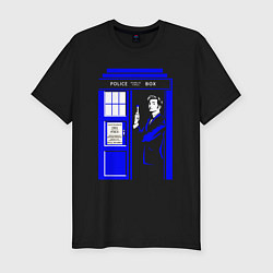 Мужская slim-футболка Доктор Кто у двери Тардис
