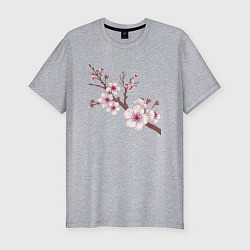Мужская slim-футболка Ветка сакуры - весна - Япония
