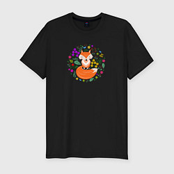 Мужская slim-футболка Лиса в лесу