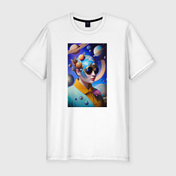 Футболка slim-fit Футуристическая женщина и планеты, цвет: белый