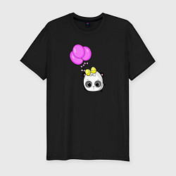Мужская slim-футболка Панда летит с шарами