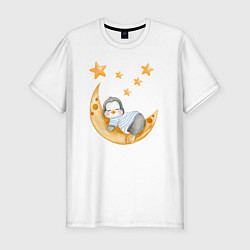 Футболка slim-fit Детеныш пингвина спит на Луна, цвет: белый