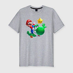 Мужская slim-футболка Марио, Йоши и звезда
