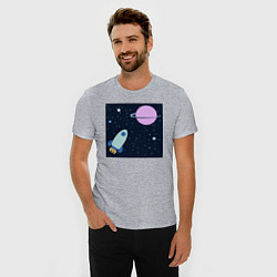 Футболка slim-fit Космос, ракета летит к планете, цвет: меланж — фото 2