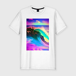 Мужская slim-футболка Неоновая волна - тихий океан