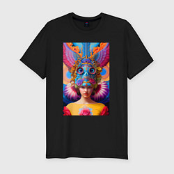 Футболка slim-fit Girl in an art helmet - neural network, цвет: черный