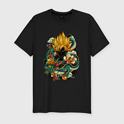 Мужская slim-футболка Dragon ball дракон и цветы