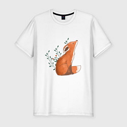 Мужская slim-футболка Лисица и листики