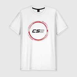 Мужская slim-футболка Символ Counter Strike 2 и красная краска вокруг