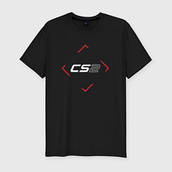 Мужская slim-футболка Символ Counter Strike 2 в красном ромбе